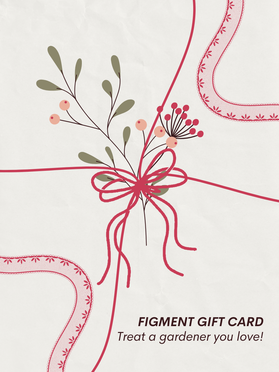 Gift card design with floral elements and text on a light background