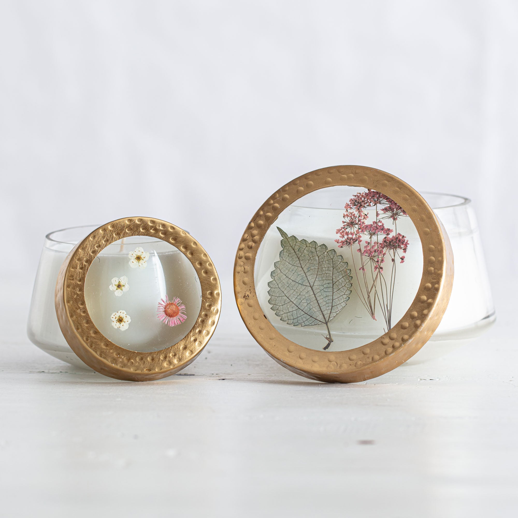 Apricot Rose Small Pressed Floral Candle - Thumbnail 4