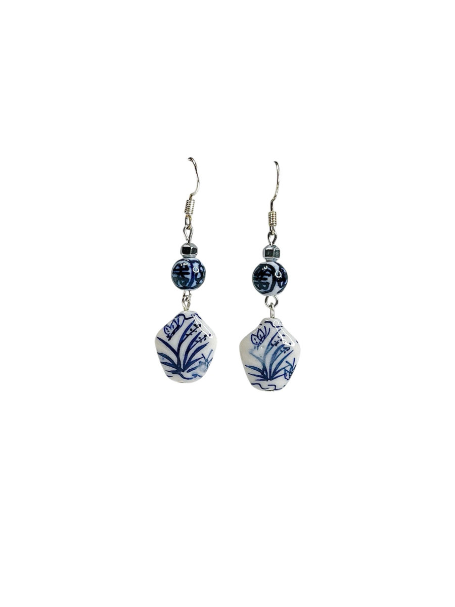 Delft Dreams Blue & White Ceramic Drop Earrings