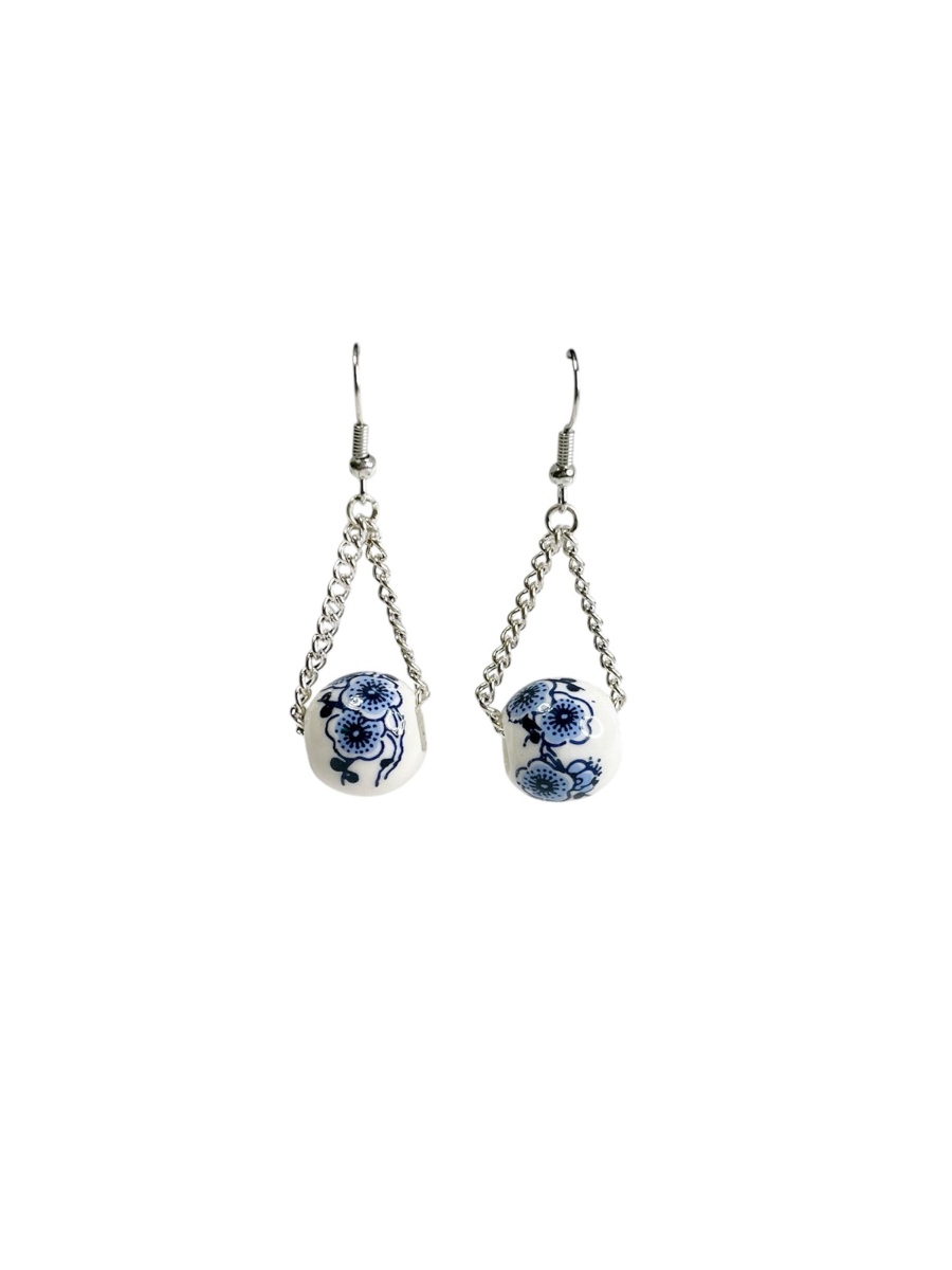 Fine China Blue and White Drop Earrings
