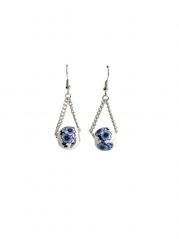 Fine China Blue and White Drop Earrings