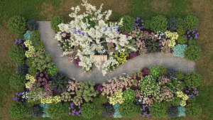 Overhead view of a deer resistant cottage garden