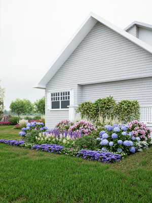 Shade garden with hydrangeas and flowers that bloom in shade