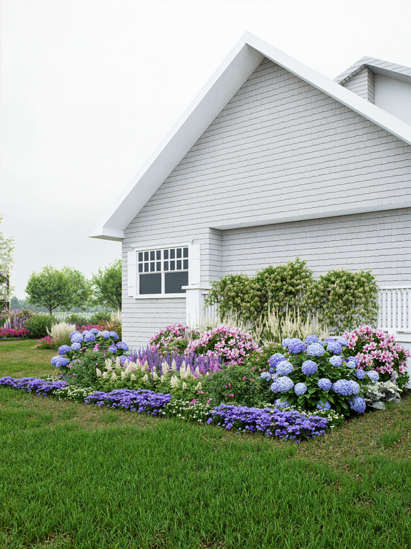 Shade garden with hydrangeas and flowers that bloom in shade