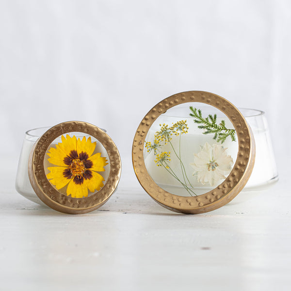 Honey Tobacco Medium Pressed Floral Candle