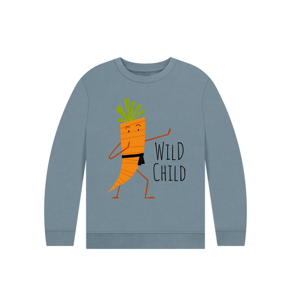 Stone Blue Printed Kids Jumper Front